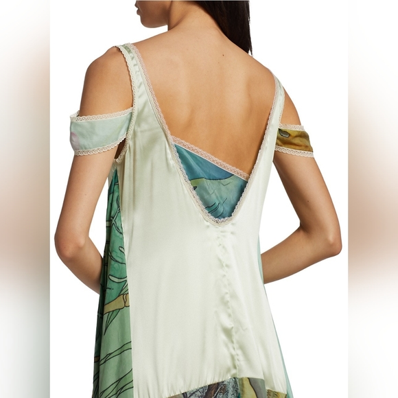 MARINE SERRE Silk Scarves Open Shoulder Flowy Midi Dress - Picture 3 of 16